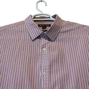 Michael Kors Mens XL Classic Fit Short Sleeve Seer Sucker Shirt Pink White Blue